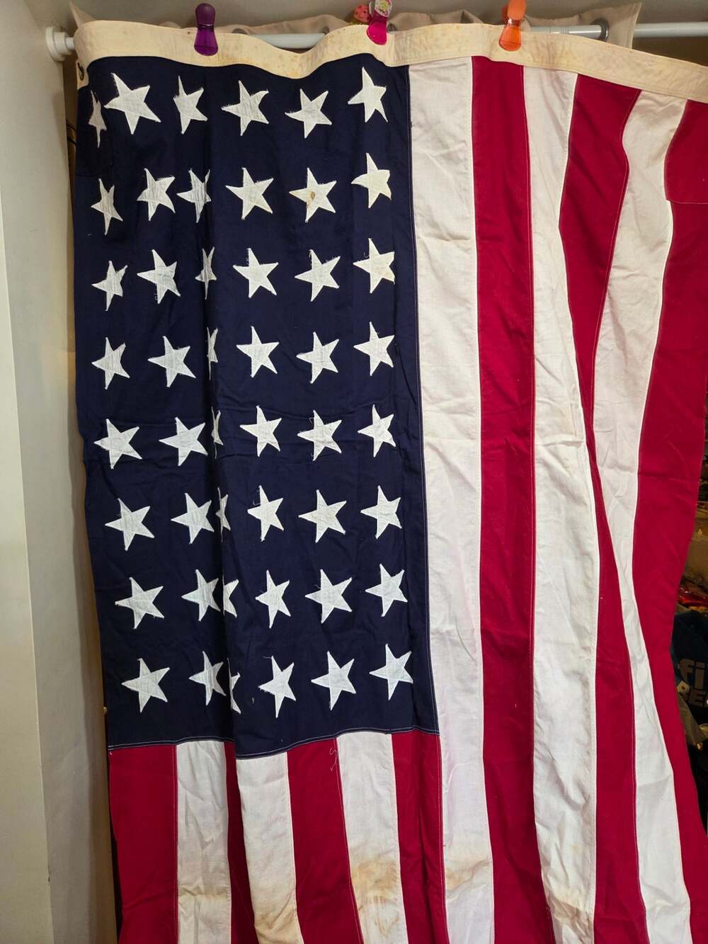 Vintage Valley Forge 48 Star Flag 5x9.5 Ft WWII Cotton Sewn Casket Burial USA
